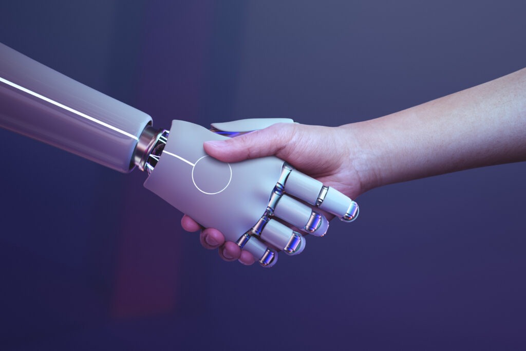 fondo humano de apreton de manos de robot era digital futurista 1